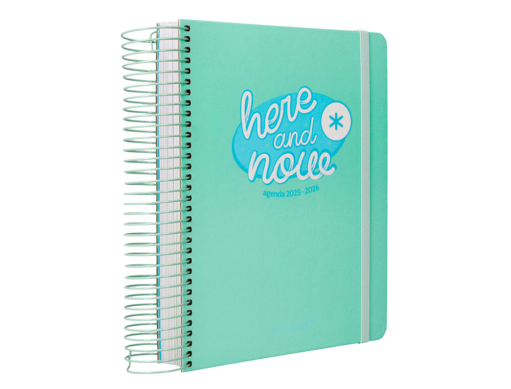 AGENDA ESCOLAR ANTARTIK 25-26 ESPIRAL HERE AND NOW TURQUESA DIA PAGINA A5 BILINGÜE PAPEL FSC 80 GR 80 GR