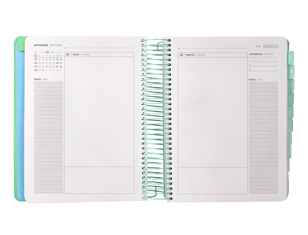 AGENDA ESCOLAR ANTARTIK 25-26 ESPIRAL HERE AND NOW TURQUESA DIA PAGINA A5 BILINGÜE PAPEL FSC 80 GR 80 GR