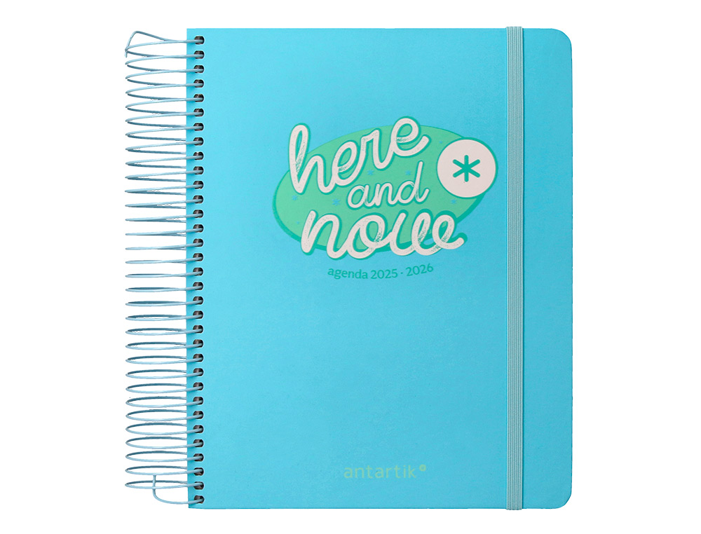 AGENDA ESCOLAR ANTARTIK 25-26 ESPIRAL HERE AND NOW AZUL DIA PAGINA A5 BILINGÜE PAPEL FSC 80 GR 80 GR