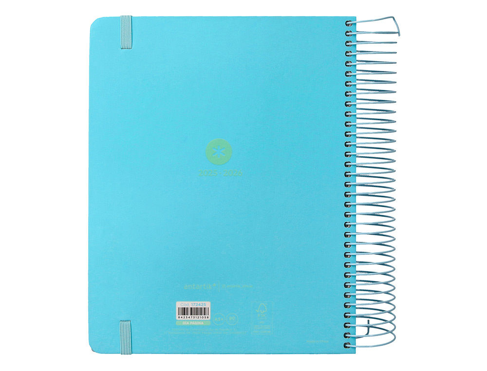 AGENDA ESCOLAR ANTARTIK 25-26 ESPIRAL HERE AND NOW AZUL DIA PAGINA A5 BILINGÜE PAPEL FSC 80 GR 80 GR