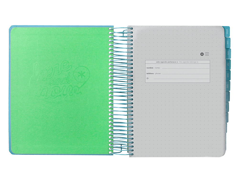 AGENDA ESCOLAR ANTARTIK 25-26 ESPIRAL HERE AND NOW AZUL DIA PAGINA A5 BILINGÜE PAPEL FSC 80 GR 80 GR