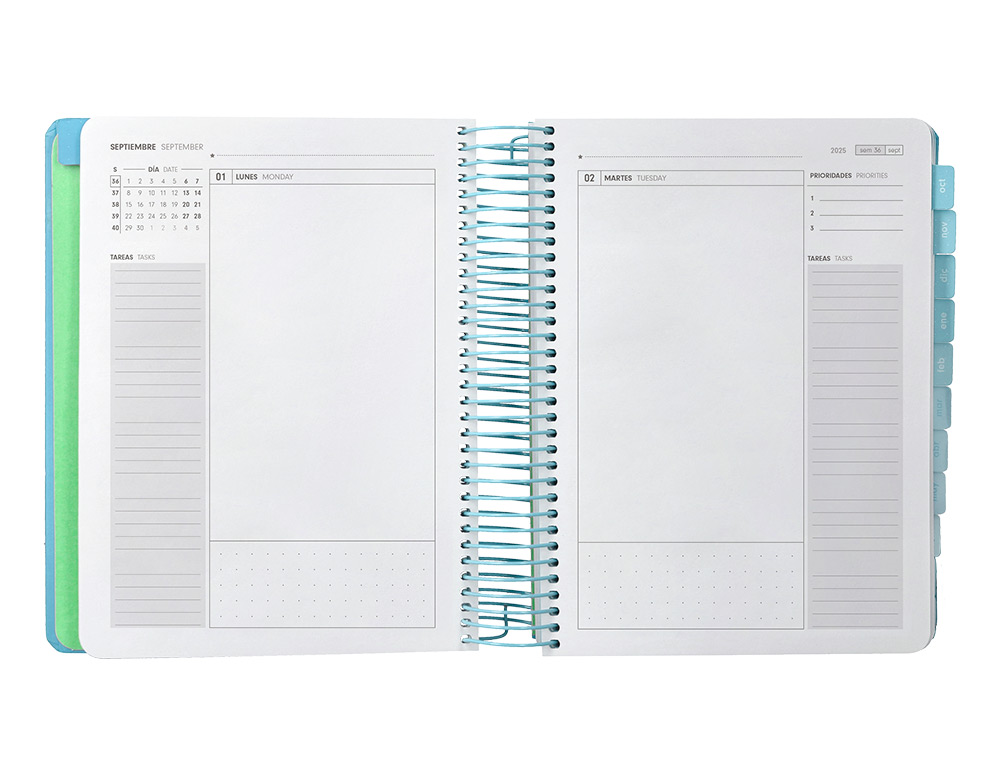 AGENDA ESCOLAR ANTARTIK 25-26 ESPIRAL HERE AND NOW AZUL DIA PAGINA A5 BILINGÜE PAPEL FSC 80 GR 80 GR