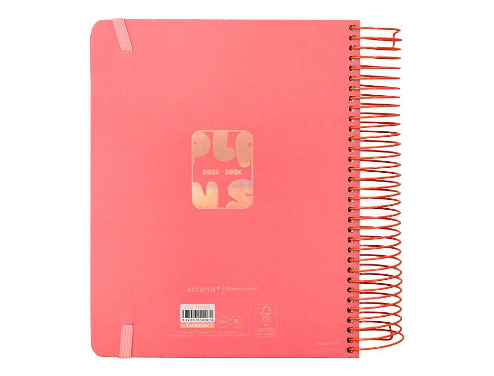 AGENDA ESCOLAR ANTARTIK 25-26 ESPIRAL PLANS NARANJA DIA PAGINA A5 BILINGÜE PAPEL FSC 80 GR