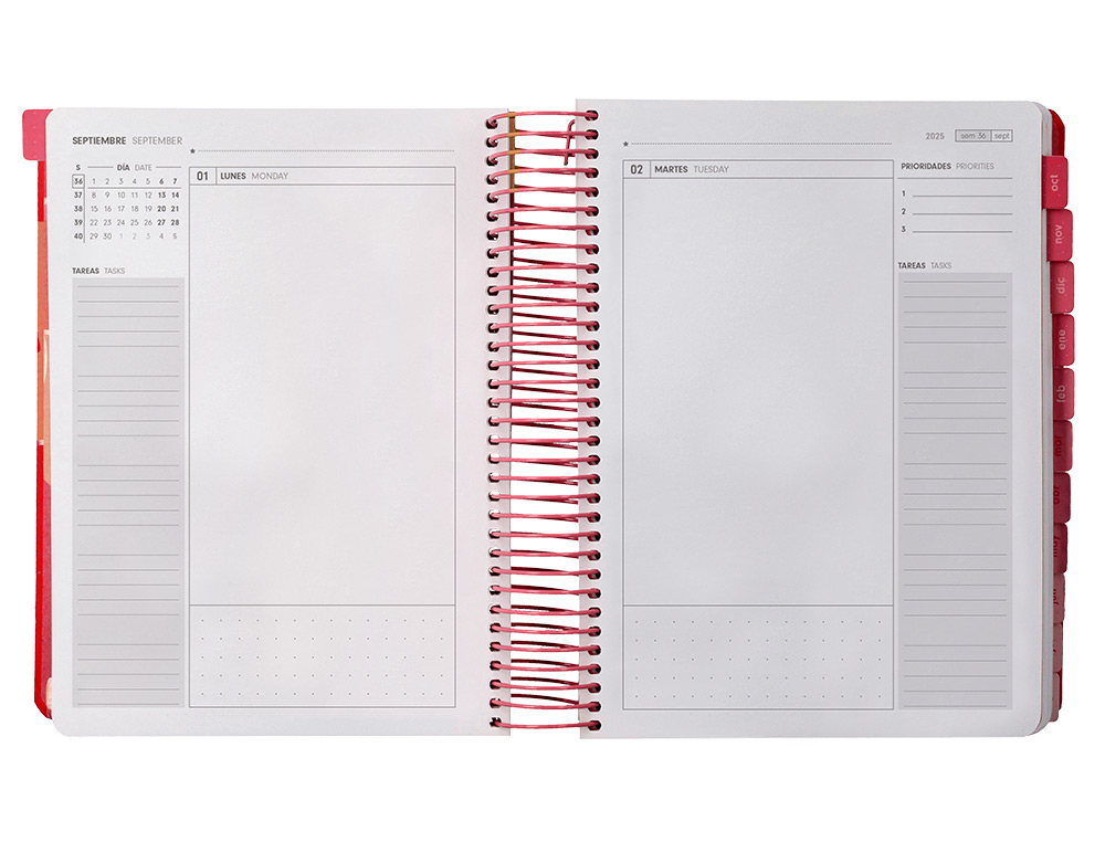 AGENDA ESCOLAR ANTARTIK 25-26 ESPIRAL PLANS NARANJA DIA PAGINA A5 BILINGÜE PAPEL FSC 80 GR