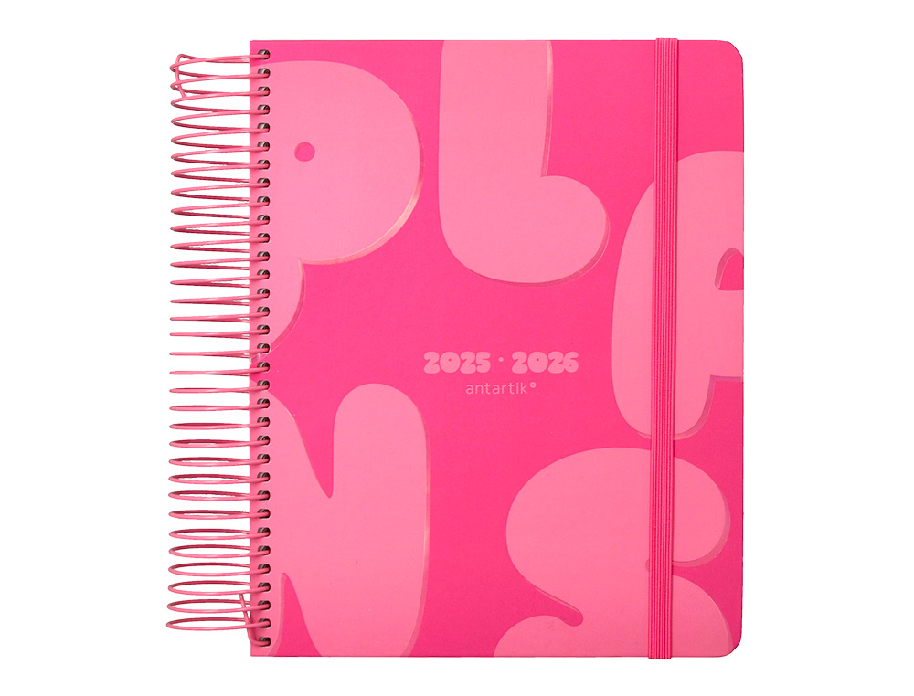 AGENDA ESCOLAR ANTARTIK 25-26 ESPIRAL PLANS ROSA FUCSIA DIA PAGINA A5 BILINGÜE PAPEL FSC 80 GR