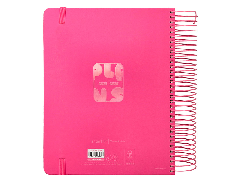 AGENDA ESCOLAR ANTARTIK 25-26 ESPIRAL PLANS ROSA FUCSIA DIA PAGINA A5 BILINGÜE PAPEL FSC 80 GR