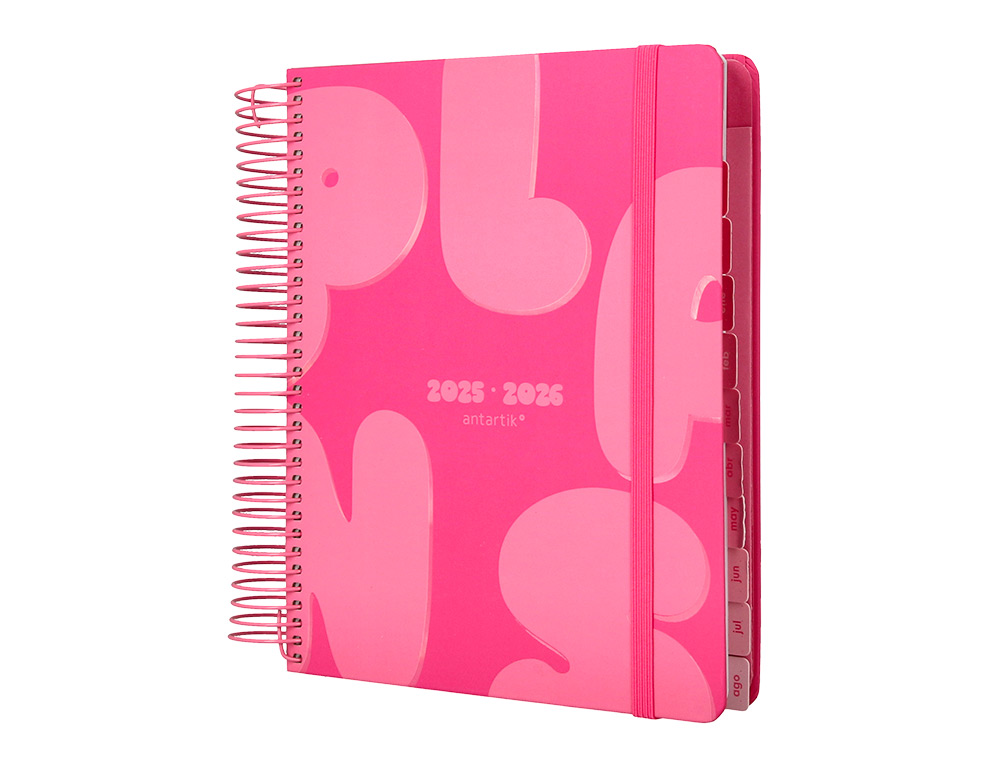 AGENDA ESCOLAR ANTARTIK 25-26 ESPIRAL PLANS ROSA FUCSIA DIA PAGINA A5 BILINGÜE PAPEL FSC 80 GR