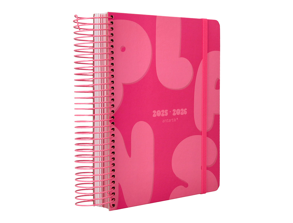 AGENDA ESCOLAR ANTARTIK 25-26 ESPIRAL PLANS ROSA FUCSIA DIA PAGINA A5 BILINGÜE PAPEL FSC 80 GR