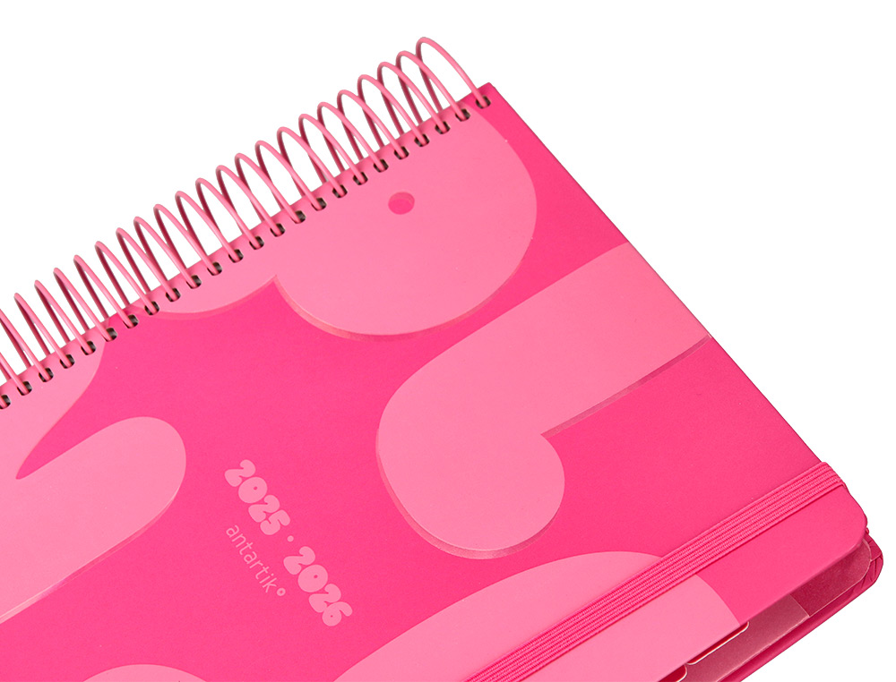 AGENDA ESCOLAR ANTARTIK 25-26 ESPIRAL PLANS ROSA FUCSIA DIA PAGINA A5 BILINGÜE PAPEL FSC 80 GR
