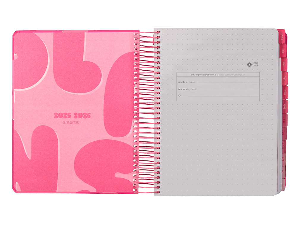 AGENDA ESCOLAR ANTARTIK 25-26 ESPIRAL PLANS ROSA FUCSIA DIA PAGINA A5 BILINGÜE PAPEL FSC 80 GR