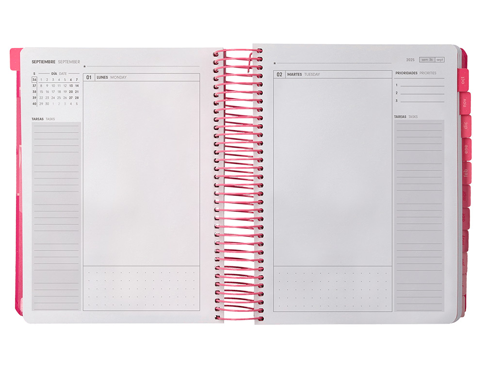 AGENDA ESCOLAR ANTARTIK 25-26 ESPIRAL PLANS ROSA FUCSIA DIA PAGINA A5 BILINGÜE PAPEL FSC 80 GR