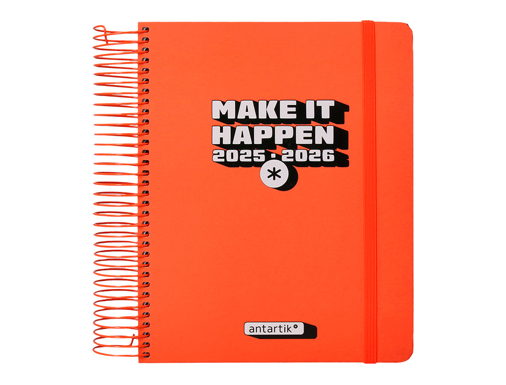 AGENDA ESCOLAR ANTARTIK 25-26 ESPIRAL NEON ROSA DIA PAGINA A5 BILINGÜE PAPEL FSC 80 GR