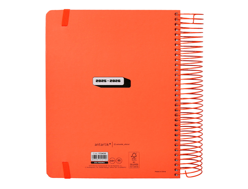 AGENDA ESCOLAR ANTARTIK 25-26 ESPIRAL NEON ROSA DIA PAGINA A5 BILINGÜE PAPEL FSC 80 GR