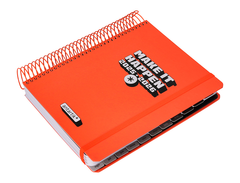 AGENDA ESCOLAR ANTARTIK 25-26 ESPIRAL NEON ROSA DIA PAGINA A5 BILINGÜE PAPEL FSC 80 GR