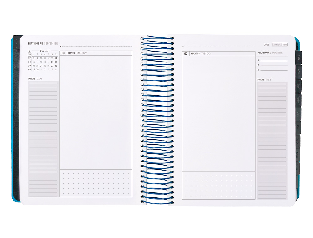 AGENDA ESCOLAR ANTARTIK 25-26 ESPIRAL NEON AZUL DIA PAGINA A5 BILINGÜE PAPEL FSC 80 GR