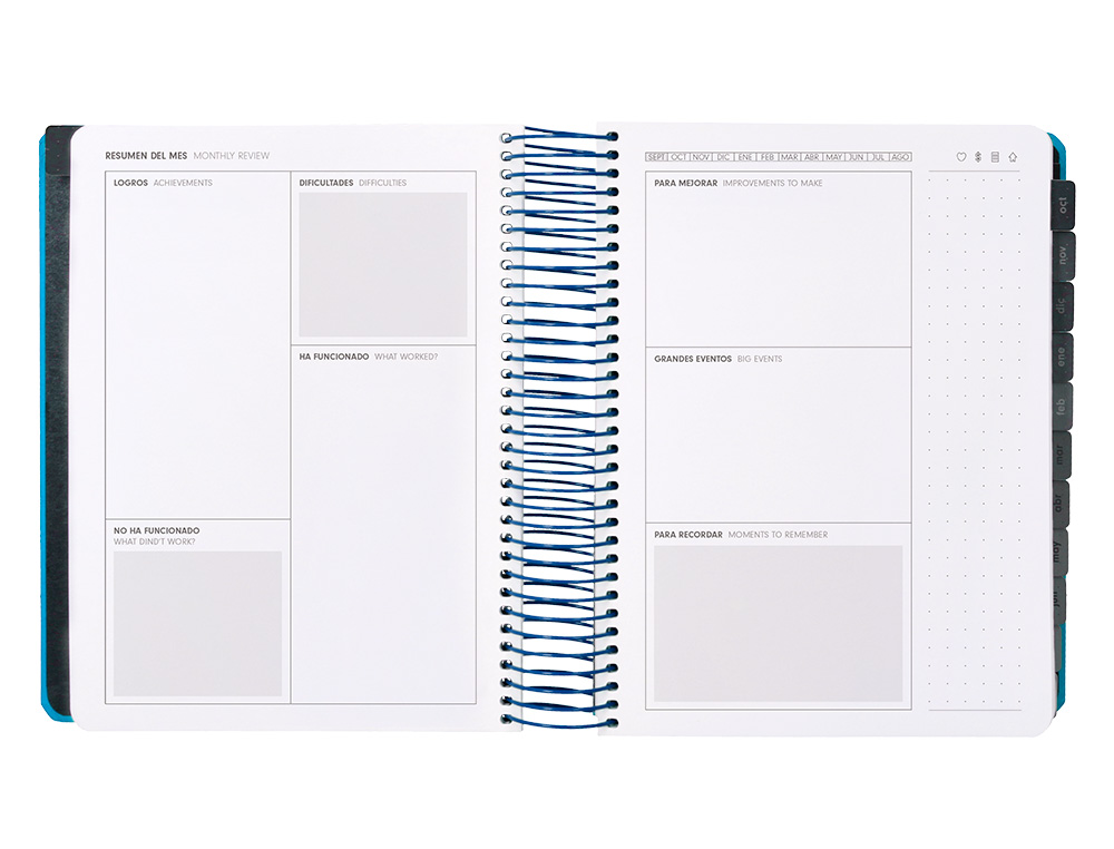 AGENDA ESCOLAR ANTARTIK 25-26 ESPIRAL NEON AZUL DIA PAGINA A5 BILINGÜE PAPEL FSC 80 GR