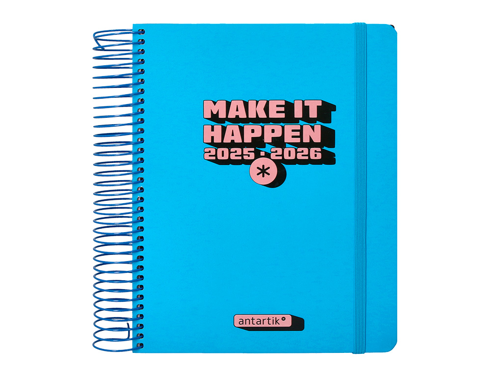 AGENDA ESCOLAR ANTARTIK 25-26 ESPIRAL NEON AZUL DIA PAGINA A5 BILINGÜE PAPEL FSC 80 GR