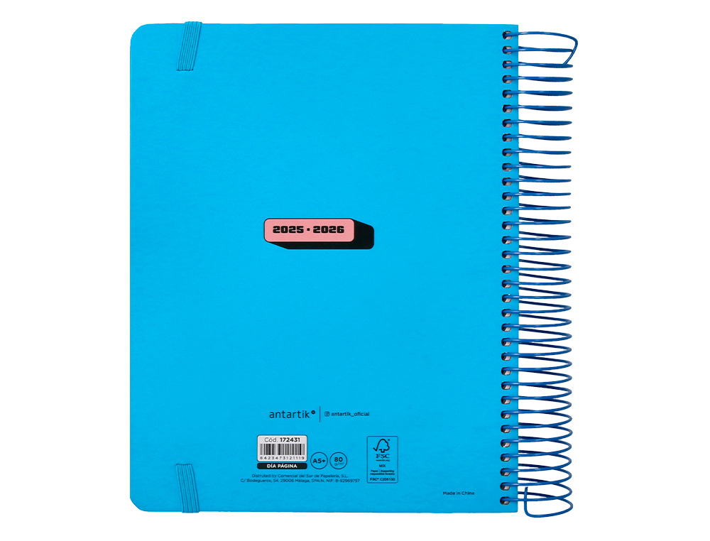 AGENDA ESCOLAR ANTARTIK 25-26 ESPIRAL NEON AZUL DIA PAGINA A5 BILINGÜE PAPEL FSC 80 GR