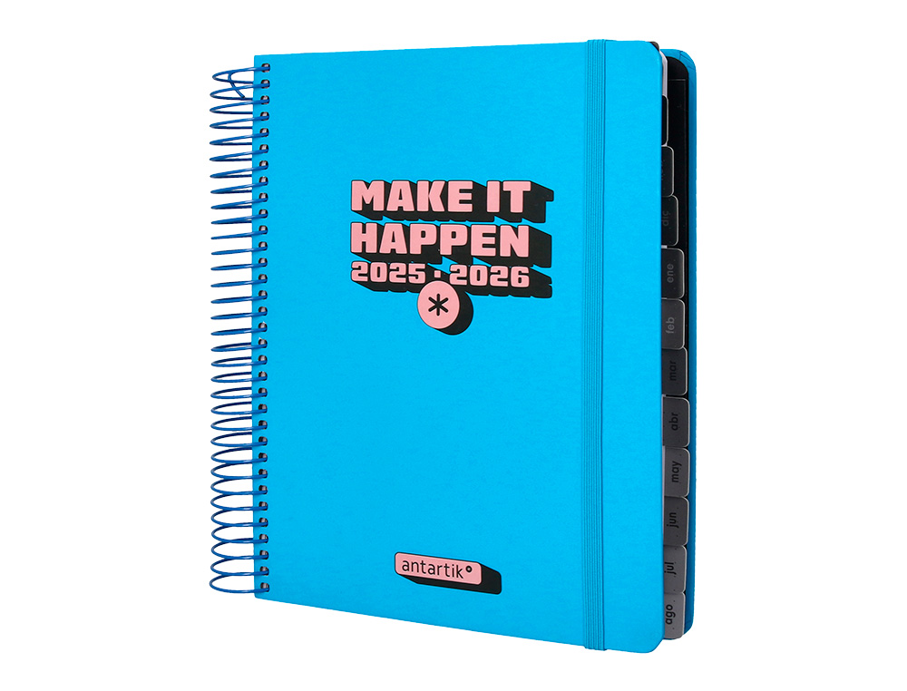 AGENDA ESCOLAR ANTARTIK 25-26 ESPIRAL NEON AZUL DIA PAGINA A5 BILINGÜE PAPEL FSC 80 GR