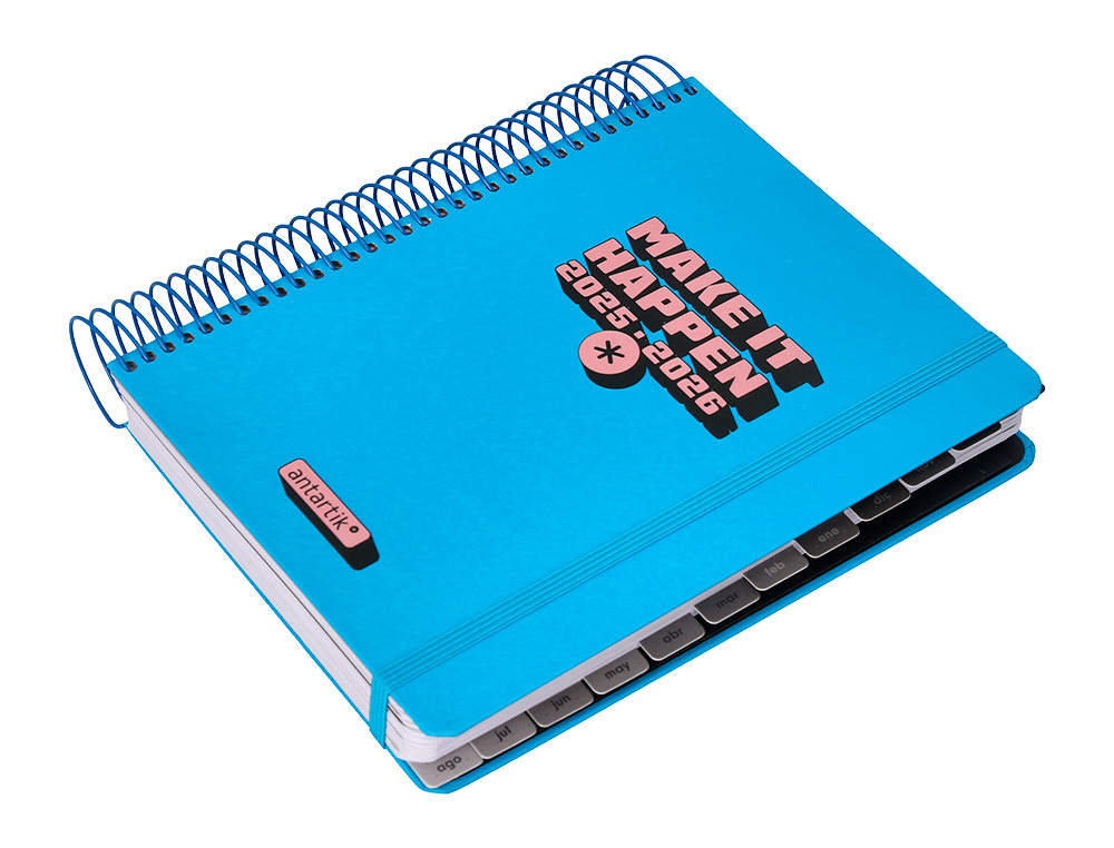 AGENDA ESCOLAR ANTARTIK 25-26 ESPIRAL NEON AZUL DIA PAGINA A5 BILINGÜE PAPEL FSC 80 GR