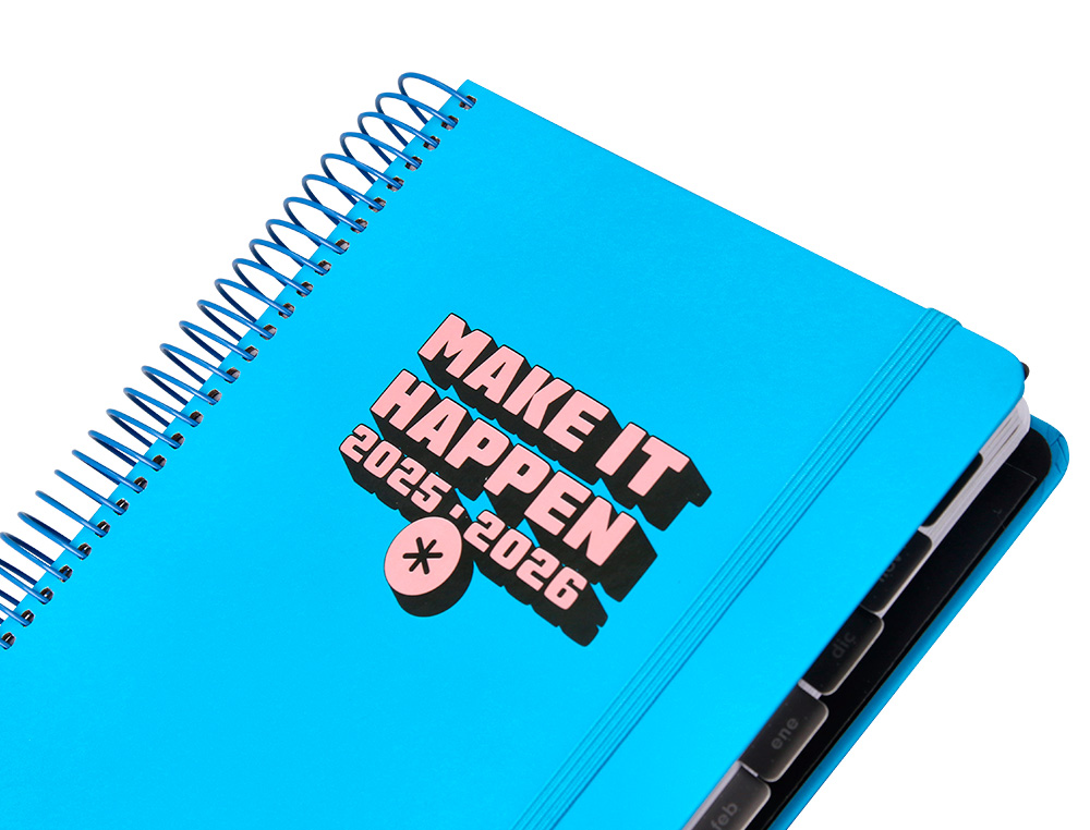 AGENDA ESCOLAR ANTARTIK 25-26 ESPIRAL NEON AZUL DIA PAGINA A5 BILINGÜE PAPEL FSC 80 GR