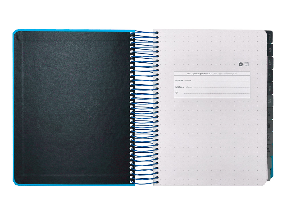 AGENDA ESCOLAR ANTARTIK 25-26 ESPIRAL NEON AZUL DIA PAGINA A5 BILINGÜE PAPEL FSC 80 GR