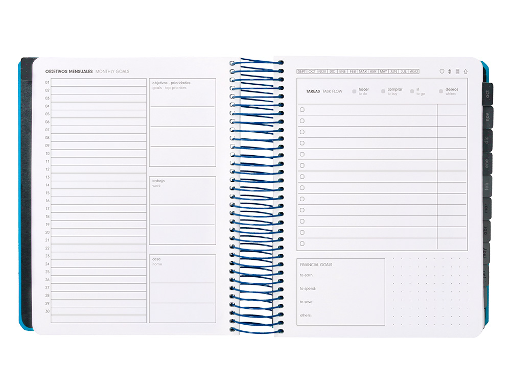 AGENDA ESCOLAR ANTARTIK 25-26 ESPIRAL NEON AZUL DIA PAGINA A5 BILINGÜE PAPEL FSC 80 GR