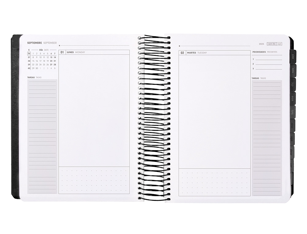 AGENDA ESCOLAR ANTARTIK 25-26 ESPIRAL NEON NEGRO DIA PAGINA A5 BILINGÜE PAPEL FSC 80 GR