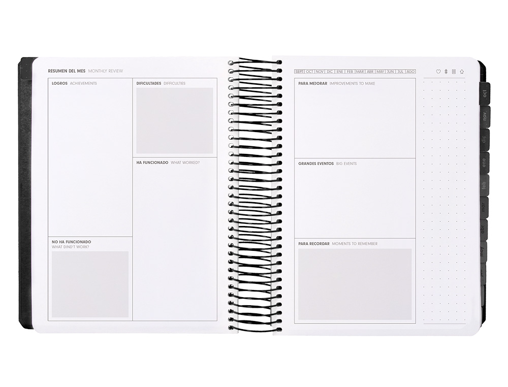 AGENDA ESCOLAR ANTARTIK 25-26 ESPIRAL NEON NEGRO DIA PAGINA A5 BILINGÜE PAPEL FSC 80 GR