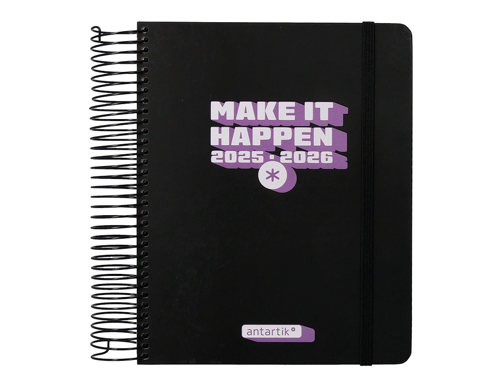 AGENDA ESCOLAR ANTARTIK 25-26 ESPIRAL NEON NEGRO DIA PAGINA A5 BILINGÜE PAPEL FSC 80 GR