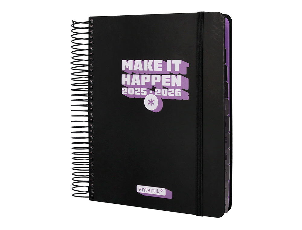 AGENDA ESCOLAR ANTARTIK 25-26 ESPIRAL NEON NEGRO DIA PAGINA A5 BILINGÜE PAPEL FSC 80 GR