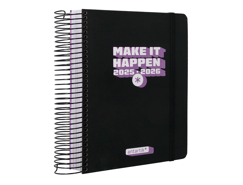 AGENDA ESCOLAR ANTARTIK 25-26 ESPIRAL NEON NEGRO DIA PAGINA A5 BILINGÜE PAPEL FSC 80 GR
