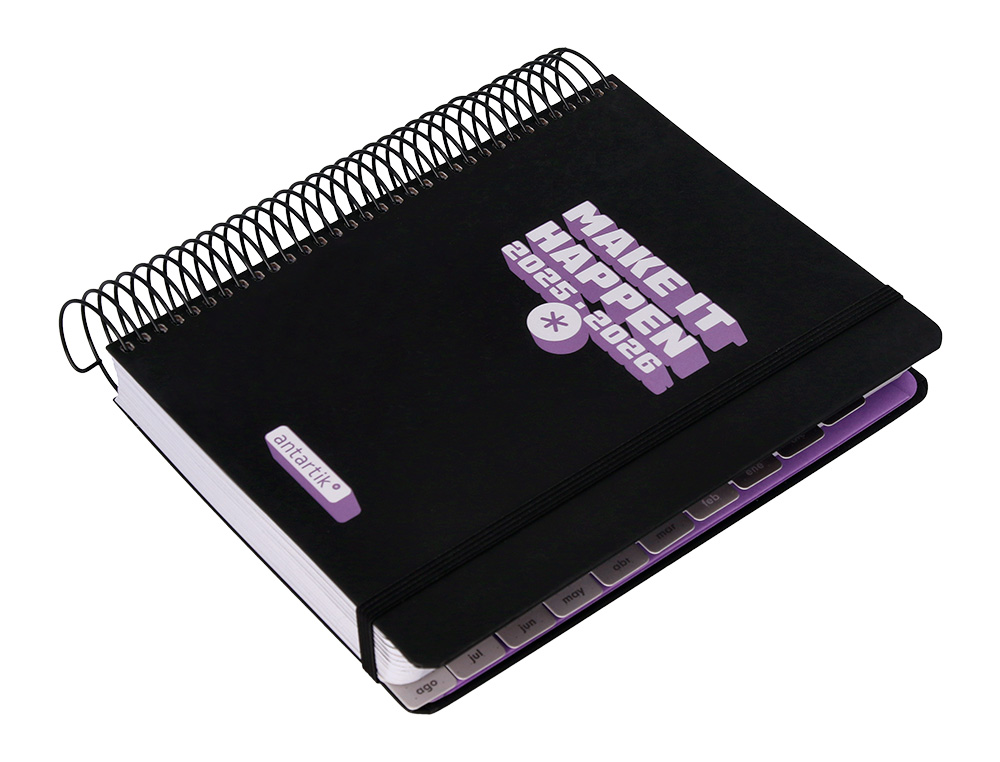 AGENDA ESCOLAR ANTARTIK 25-26 ESPIRAL NEON NEGRO DIA PAGINA A5 BILINGÜE PAPEL FSC 80 GR