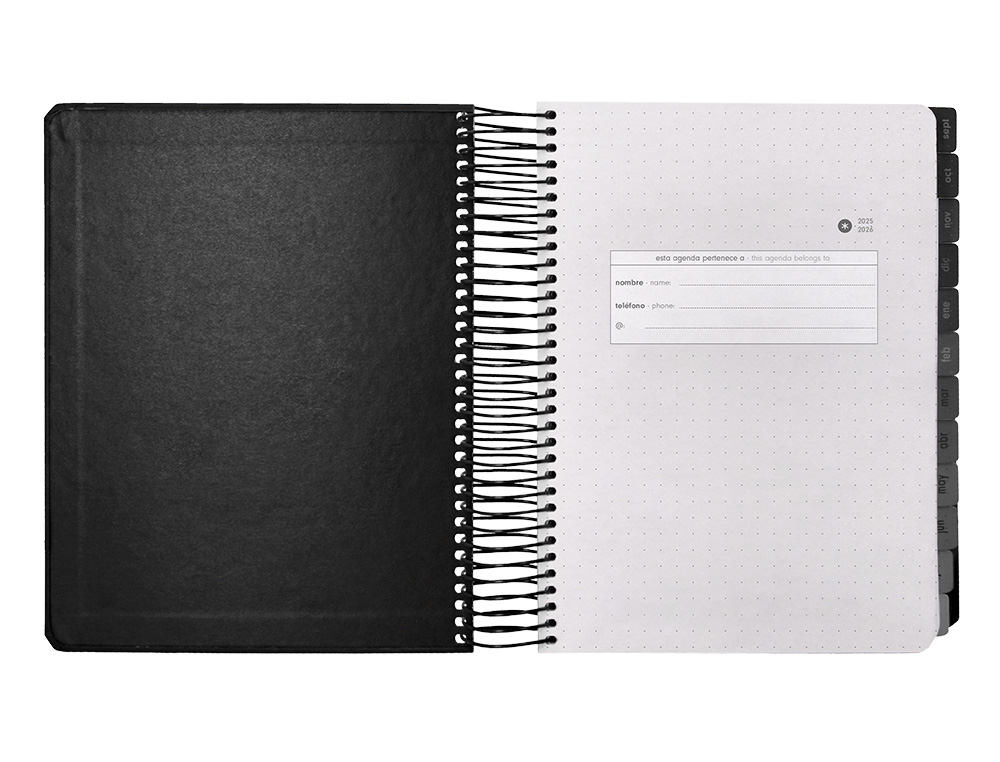 AGENDA ESCOLAR ANTARTIK 25-26 ESPIRAL NEON NEGRO DIA PAGINA A5 BILINGÜE PAPEL FSC 80 GR