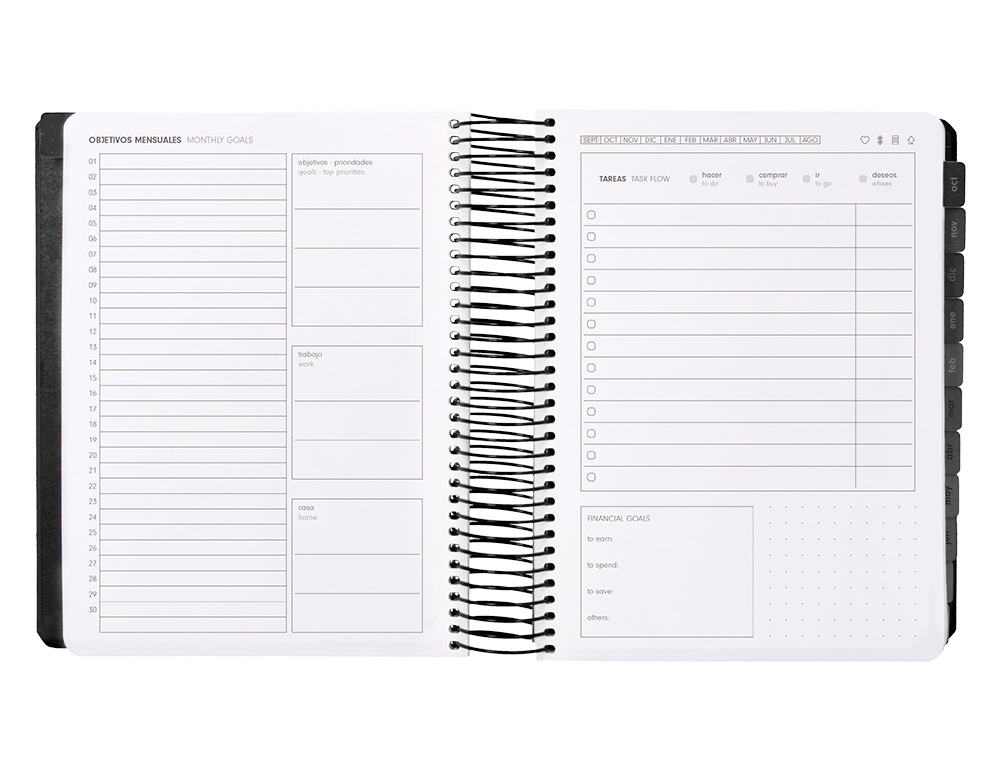 AGENDA ESCOLAR ANTARTIK 25-26 ESPIRAL NEON NEGRO DIA PAGINA A5 BILINGÜE PAPEL FSC 80 GR