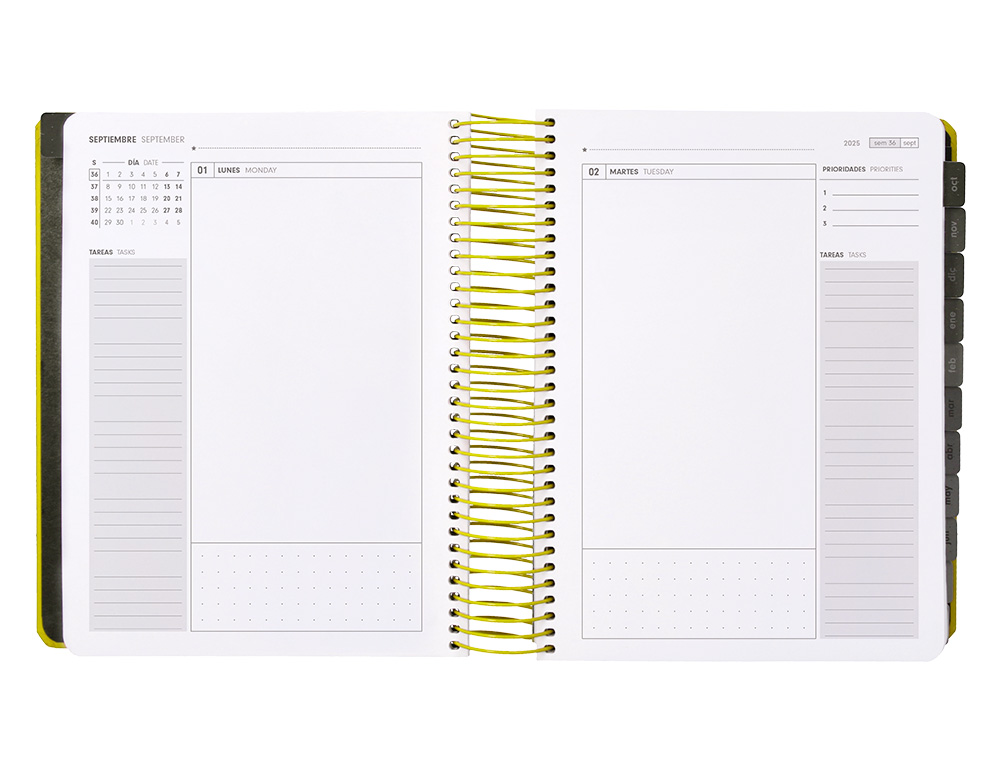AGENDA ESCOLAR ANTARTIK 25-26 ESPIRAL NEON AMARILLO DIA PAGINA A5 BILINGE PAPEL FSC 80 GR
