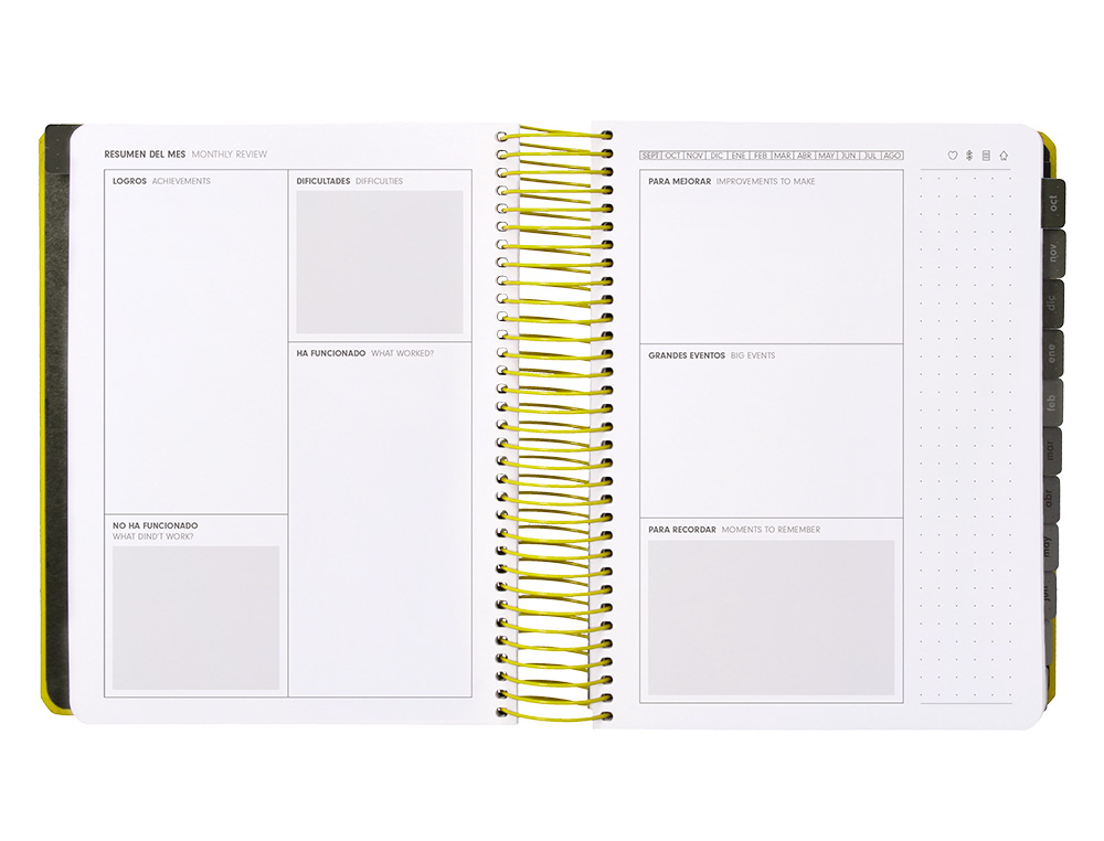 AGENDA ESCOLAR ANTARTIK 25-26 ESPIRAL NEON AMARILLO DIA PAGINA A5 BILINGE PAPEL FSC 80 GR