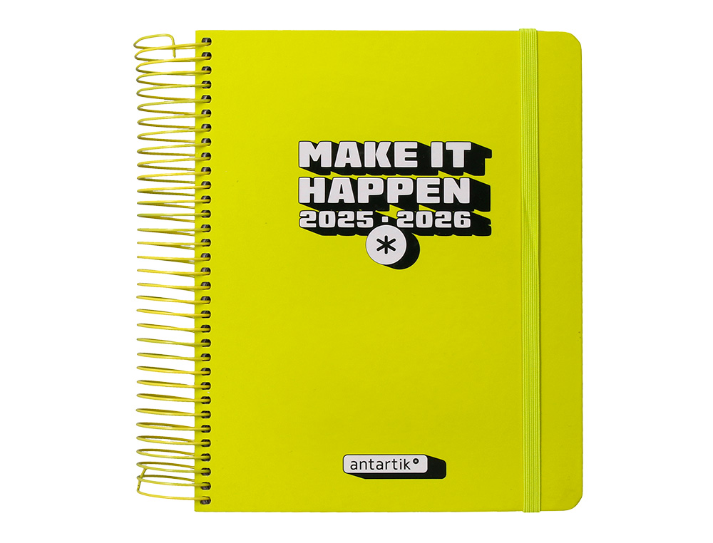 AGENDA ESCOLAR ANTARTIK 25-26 ESPIRAL NEON AMARILLO DIA PAGINA A5 BILINGE PAPEL FSC 80 GR
