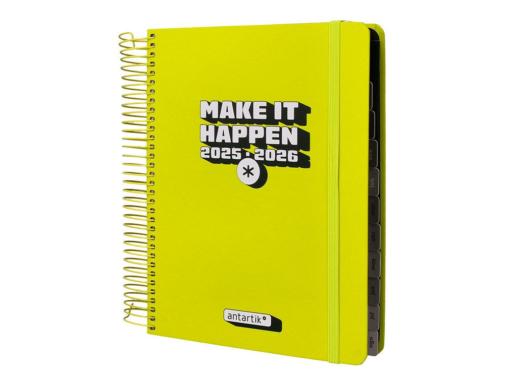 AGENDA ESCOLAR ANTARTIK 25-26 ESPIRAL NEON AMARILLO DIA PAGINA A5 BILINGE PAPEL FSC 80 GR