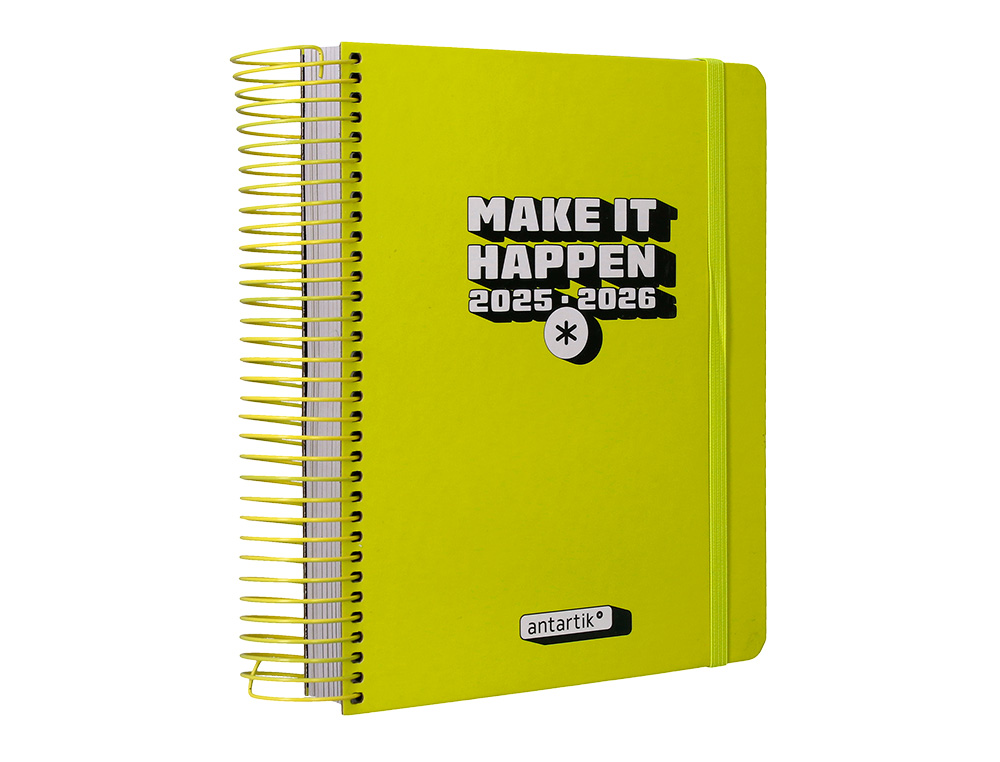 AGENDA ESCOLAR ANTARTIK 25-26 ESPIRAL NEON AMARILLO DIA PAGINA A5 BILINGE PAPEL FSC 80 GR