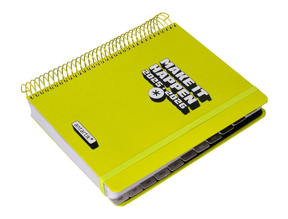 AGENDA ESCOLAR ANTARTIK 25-26 ESPIRAL NEON AMARILLO DIA PAGINA A5 BILINGE PAPEL FSC 80 GR