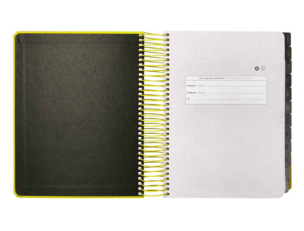 AGENDA ESCOLAR ANTARTIK 25-26 ESPIRAL NEON AMARILLO DIA PAGINA A5 BILINGE PAPEL FSC 80 GR