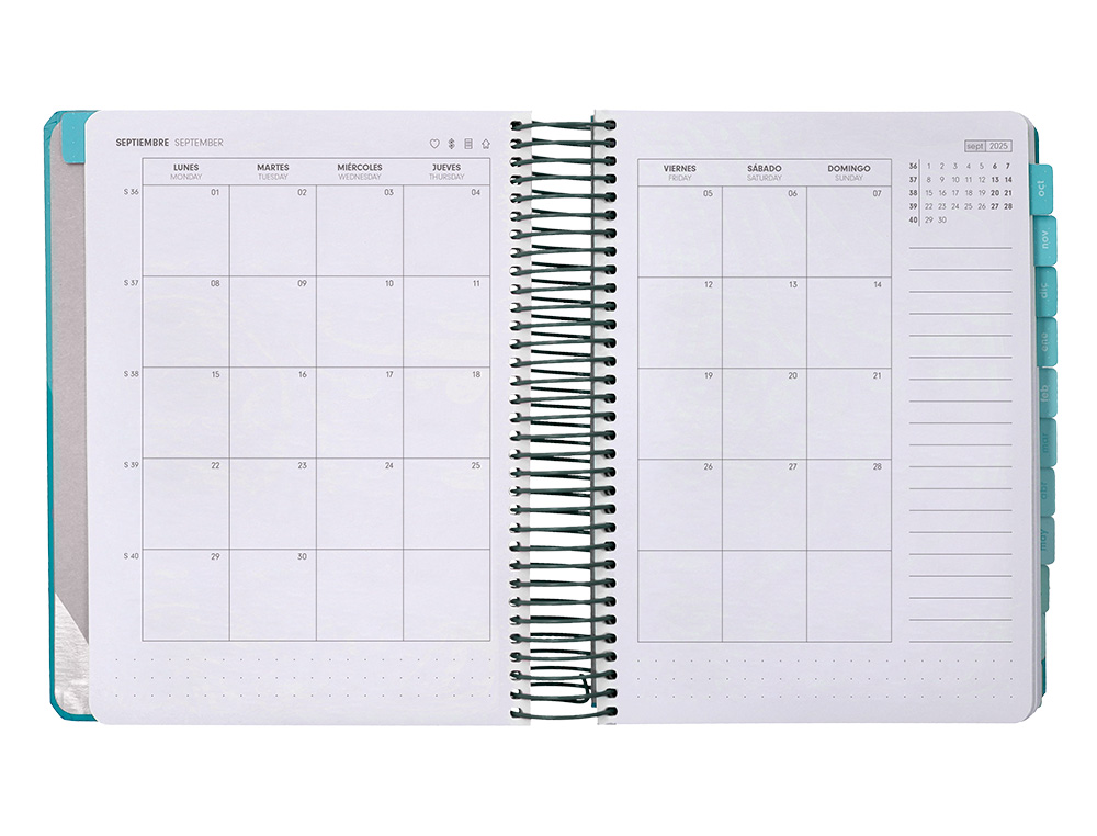 AGENDA ESCOLAR ANTARTIK 25-26 ESPIRAL FUN DAY TURQUESA DIA PAGINA A5 BILINGÜE PAPEL FSC 80 GR