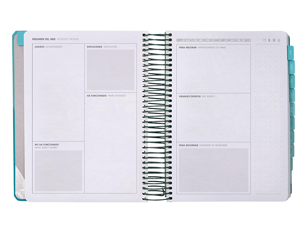 AGENDA ESCOLAR ANTARTIK 25-26 ESPIRAL FUN DAY TURQUESA DIA PAGINA A5 BILINGÜE PAPEL FSC 80 GR