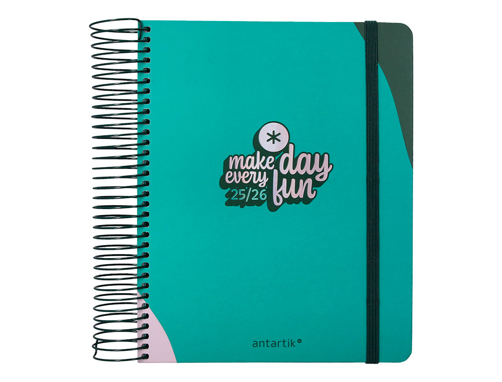 AGENDA ESCOLAR ANTARTIK 25-26 ESPIRAL FUN DAY TURQUESA DIA PAGINA A5 BILINGÜE PAPEL FSC 80 GR