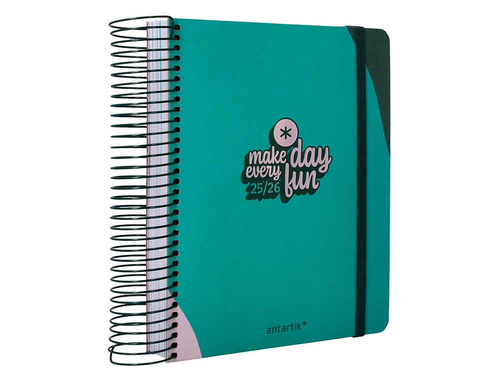 AGENDA ESCOLAR ANTARTIK 25-26 ESPIRAL FUN DAY TURQUESA DIA PAGINA A5 BILINGÜE PAPEL FSC 80 GR