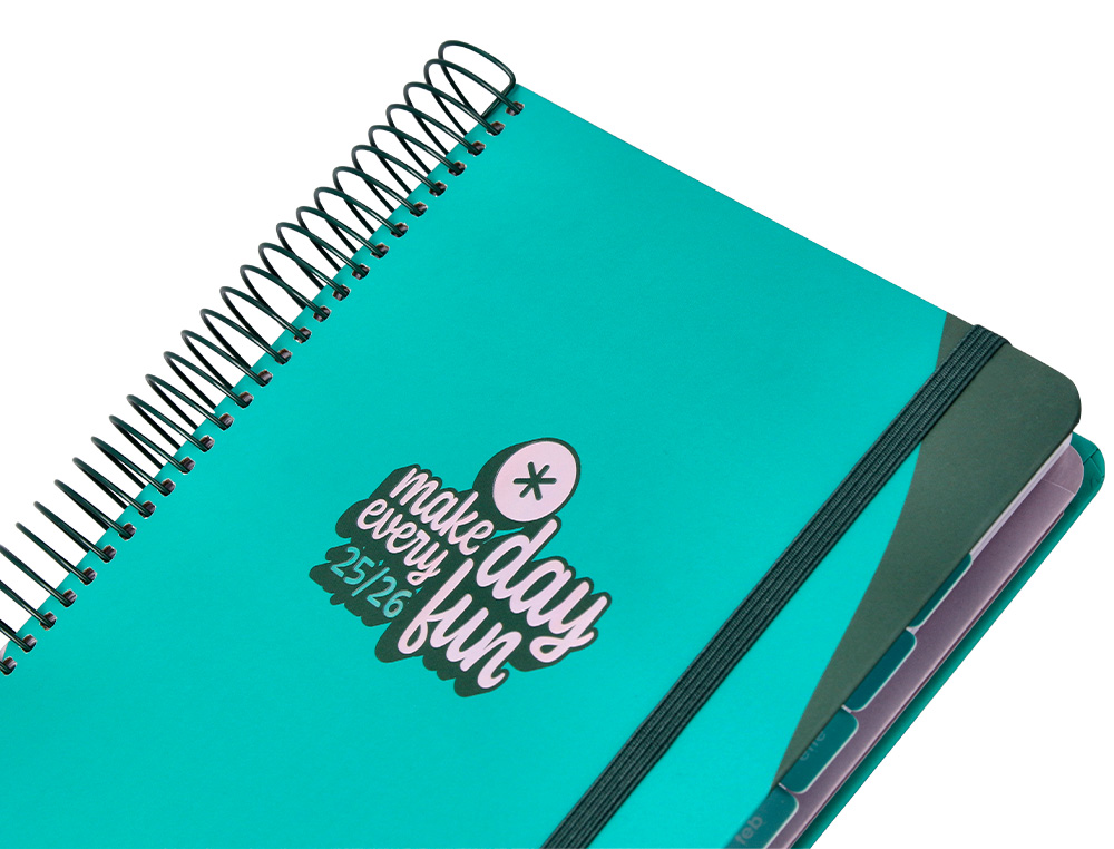 AGENDA ESCOLAR ANTARTIK 25-26 ESPIRAL FUN DAY TURQUESA DIA PAGINA A5 BILINGÜE PAPEL FSC 80 GR