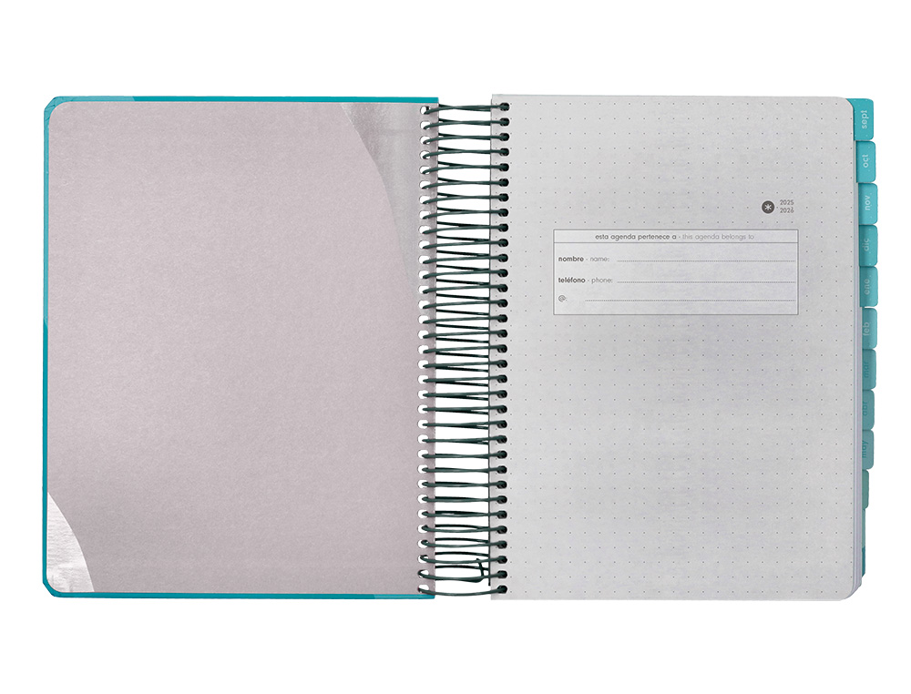 AGENDA ESCOLAR ANTARTIK 25-26 ESPIRAL FUN DAY TURQUESA DIA PAGINA A5 BILINGÜE PAPEL FSC 80 GR