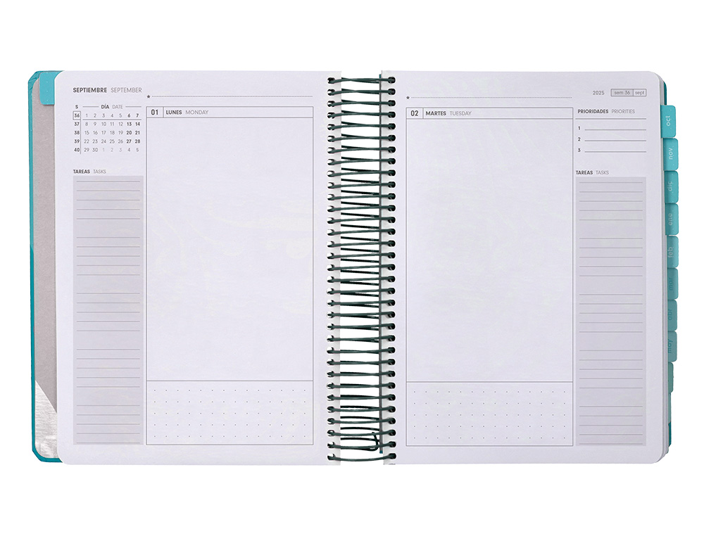 AGENDA ESCOLAR ANTARTIK 25-26 ESPIRAL FUN DAY TURQUESA DIA PAGINA A5 BILINGÜE PAPEL FSC 80 GR