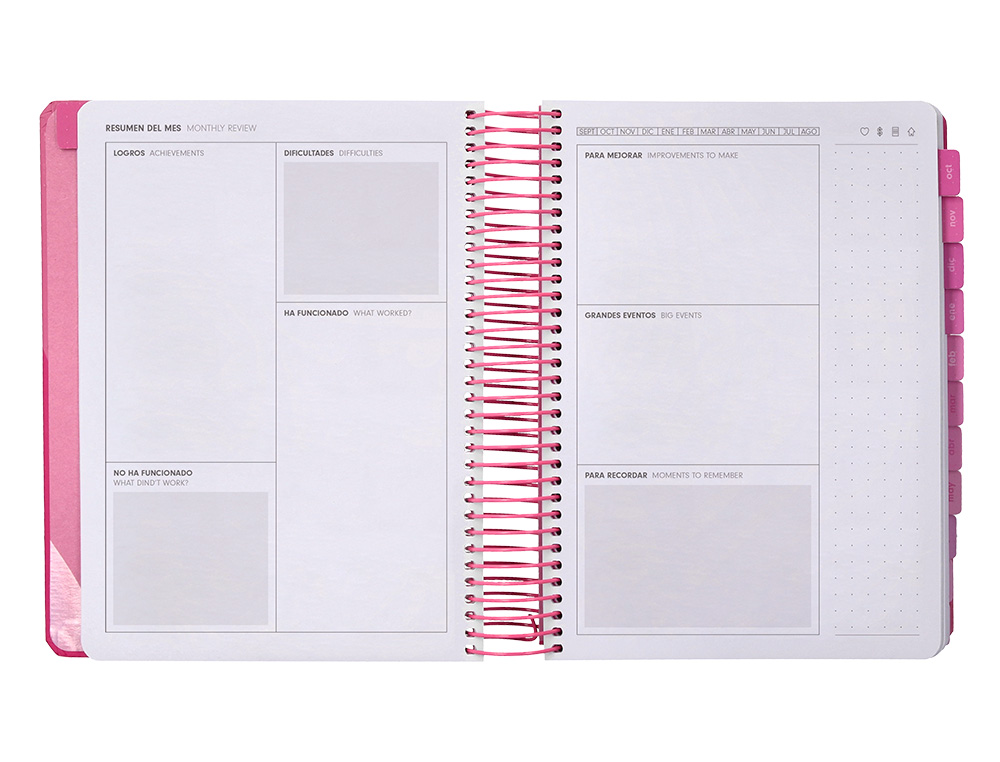AGENDA ESCOLAR ANTARTIK 25-26 ESPIRAL FUN DAY ROSA DIA PAGINA A5 BILINGÜE PAPEL FSC 80 GR